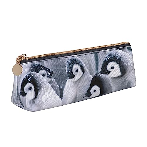 Niedliches Pinguin-Federmäppchen aus Leder, tragbare Kosmetiktasche, dreieckige Stifttasche, Aufbewahrungstasche für Arbeit, Büro, Reisen, weiß, Einheitsgröße, Münzbeutel von PEIXEN