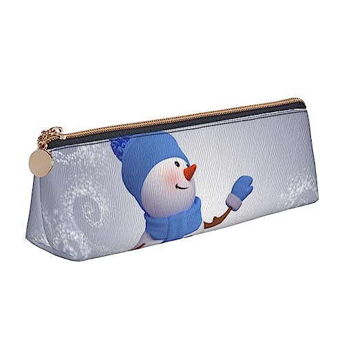 Niedliches Snowboard Schneemann Federmäppchen Leder Bleistift Tasche Tragbare Kosmetiktasche Dreieck Stifttasche Aufbewahrungstasche für Arbeit Büro Reisen, weiß, Einheitsgröße von PEIXEN