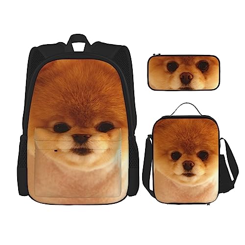 Niedlichster Hundewelpenrucksack Personalisierte Reisetasche mit Lunchtasche Federmäppchen Set von 3 Stück, Schwarz , Einheitsgröße, Daypack Rucksäcke von PEIXEN