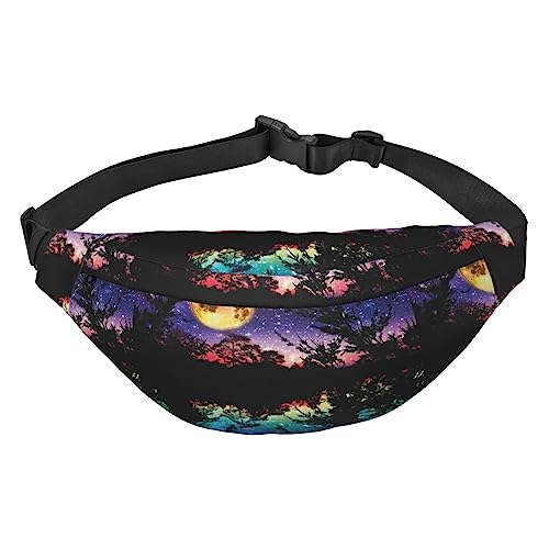 Night Sky with Trees Fanny Pack Lightweight Waist Bag for Women Men, Belt Bag Travel Sling Bag for Hiking Running Cycling, Black, One Size, Schwarz , Einheitsgröße von PEIXEN