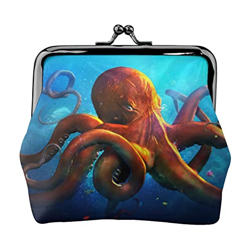 Ocean Animal Octopus Geldbörse Kiss Lock Change Geldbörse Leder Kleingeld Pouch Kleine Frauen Geldbörse Tasche für Geschenke, Schwarz , Einheitsgröße, Münzbeutel von PEIXEN