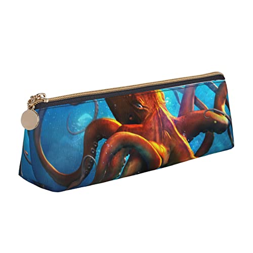 Ocean Animal Octopus Pencil Case Leather Pencil Pouch Portable Cosmetic Bag Triangle Pen Bag Storage Bag for Work Office Travel, weiß, Einheitsgröße von PEIXEN