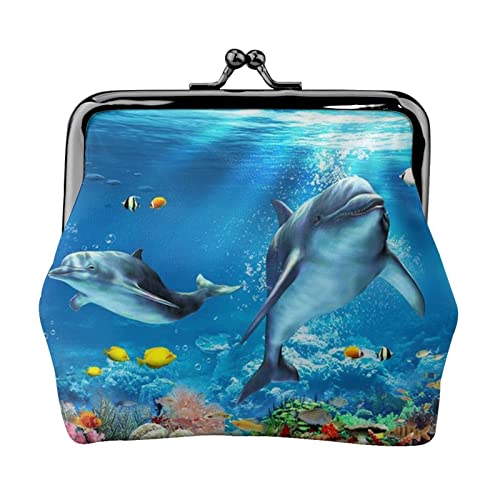 Ocean Sea Animal Dolphin Coin Purse Kiss Lock Change Purse Leather Change Pouch Small Women Wallet Bag for Gifts, Schwarz , Einheitsgröße, Münzbeutel von PEIXEN