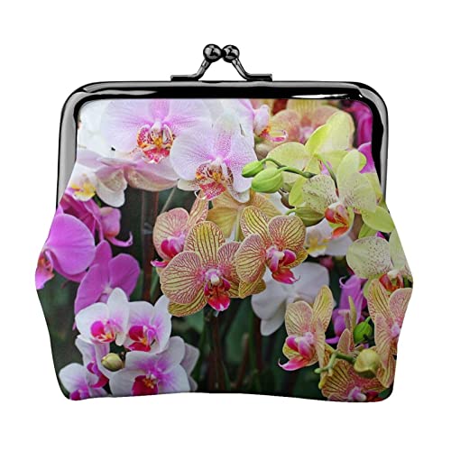 Orchideen Geldbörse Kuss Schloss Kleingeld Geldbörse Leder Kleingeld Pouch Kleine Frauen Geldbörse Tasche für Geschenke, Schwarz , Einheitsgröße, Münzbeutel von PEIXEN