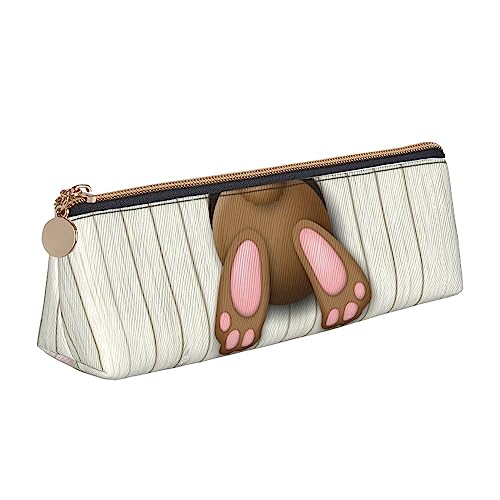 Osterhase Holzloch Federmäppchen Leder Federmäppchen Tragbare Kosmetiktasche Dreieck Stifttasche Aufbewahrungstasche für Arbeit Büro Reisen, weiß, Einheitsgröße, Münzbeutel von PEIXEN