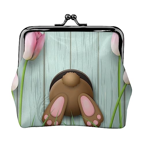 Osterhase Holzloch Geldbörse Kuss Schloss Ändern Geldbörse Leder Kleingeld Beutel Kleine Frauen Brieftasche Tasche für Geschenke, Schwarz , Einheitsgröße, Münzbeutel von PEIXEN