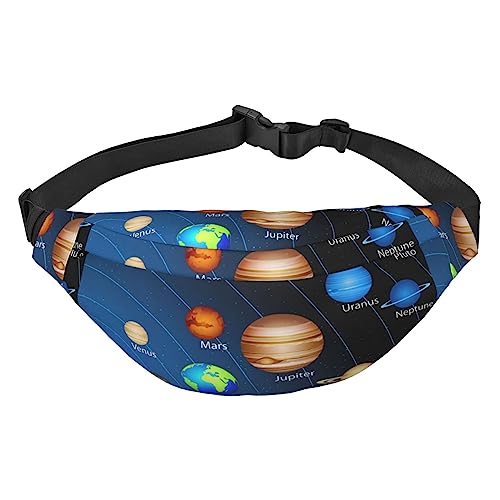 Outer Space Sonnensystem Bauchtasche Leichte Hüfttasche für Damen Herren Gürteltasche Reise Sling Bag für Wandern Laufen Radfahren, Schwarz , Einheitsgröße, Lässiger Tagesrucksack von PEIXEN