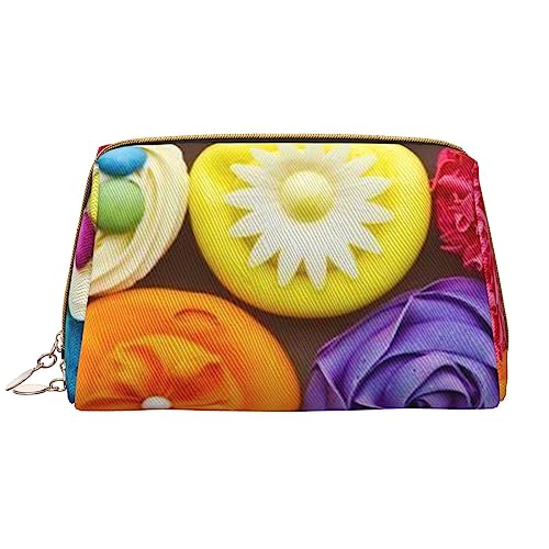 PEIXEN Bunte Cupcakes Regenbogen Kuchen Make-up Tasche PU Leder Reise Kosmetiktasche Tragbare Reißverschluss Kulturbeutel Aufbewahrungstasche Für Frauen, Weiß, Einheitsgröße, weiß, Einheitsgröße von PEIXEN