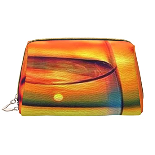 PEIXEN Bunte Glas Getränk Sonnenuntergang Make-up Tasche PU Leder Reise Kosmetiktasche Tragbare Reißverschluss Kulturbeutel Aufbewahrungstasche Für Frauen, Weiß, Einheitsgröße, weiß, Einheitsgröße von PEIXEN