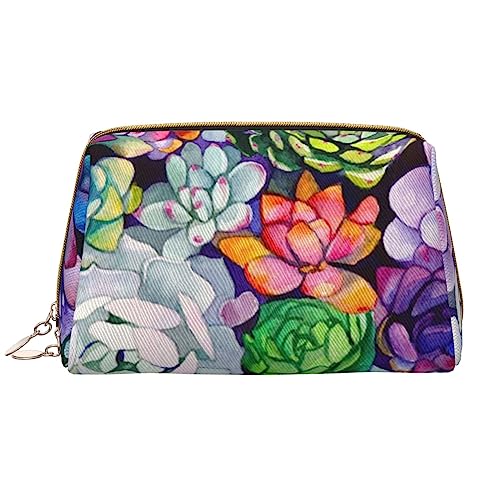 PEIXEN Bunte Sukkulenten Make-up Tasche PU Leder Reise Kosmetiktasche Tragbare Reißverschluss Kulturbeutel Aufbewahrungstasche Für Frauen, Weiß, Einheitsgröße, weiß, Einheitsgröße von PEIXEN