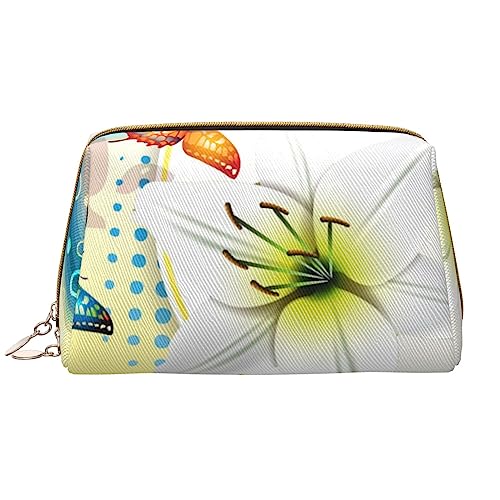 PEIXEN Bunte mit Schmetterling Make-up Tasche PU Leder Reise Kosmetiktasche Tragbare Reißverschluss Kulturbeutel Aufbewahrungstasche Für Frauen, Weiß, Einheitsgröße, weiß, Einheitsgröße von PEIXEN