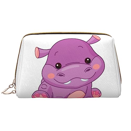 PEIXEN Cartoon lila Nilpferd Make-up Tasche PU Leder Reise Kosmetiktasche Tragbare Reißverschluss Kulturbeutel Aufbewahrungstasche Für Frauen, Weiß, Einheitsgröße, weiß, Einheitsgröße von PEIXEN