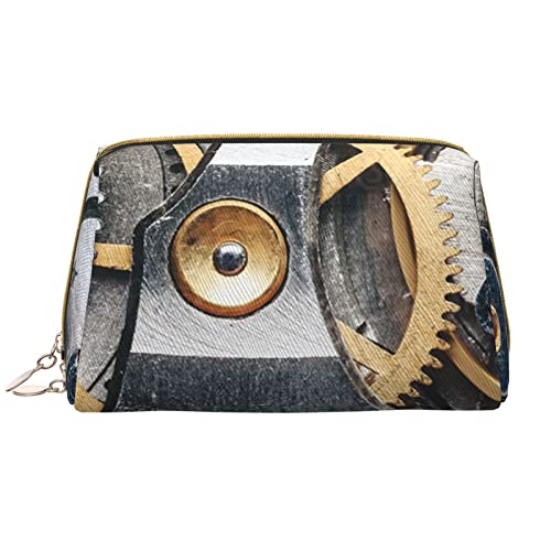 PEIXEN Coole Steampunk Zahnräder Make-up Tasche PU Leder Reise Kosmetiktasche Tragbare Reißverschluss Kulturbeutel Aufbewahrungstasche Für Frauen, Weiß, Einheitsgröße, weiß, Einheitsgröße von PEIXEN