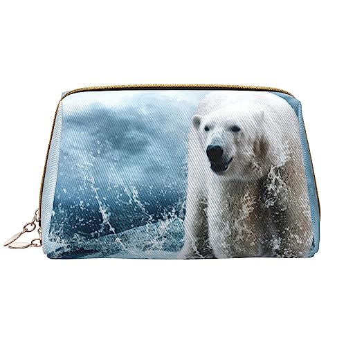 PEIXEN Coole Tier Weiß Eisbär Make-up Tasche PU Leder Reise Kosmetiktasche Tragbare Reißverschluss Kulturbeutel Aufbewahrungstasche Für Frauen, Weiß, Einheitsgröße, weiß, Einheitsgröße von PEIXEN