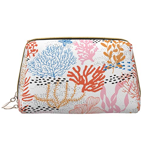 PEIXEN Coral Reef Make-up Tasche PU Leder Reise Kosmetiktasche Tragbare Reißverschluss Kulturbeutel Aufbewahrungstasche Für Frauen, Weiß, Einheitsgröße, weiß, Einheitsgröße von PEIXEN