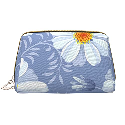 PEIXEN Daisy Blue Make-up Tasche PU Leder Reise Kosmetiktasche Tragbare Reißverschluss Kulturbeutel Aufbewahrungstasche Für Frauen, Weiß, Einheitsgröße, weiß, Einheitsgröße von PEIXEN