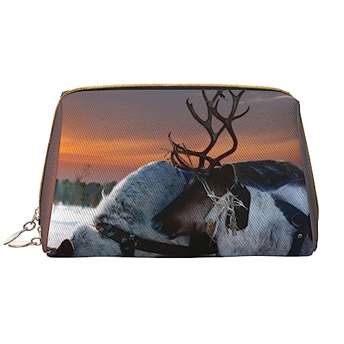 PEIXEN Deer on Snowfield Make-up-Tasche PU-Leder Reise Kosmetiktasche Tragbare Reißverschluss Kulturbeutel Aufbewahrungstasche Für Frauen, Weiß, Einheitsgröße, weiß, Einheitsgröße von PEIXEN