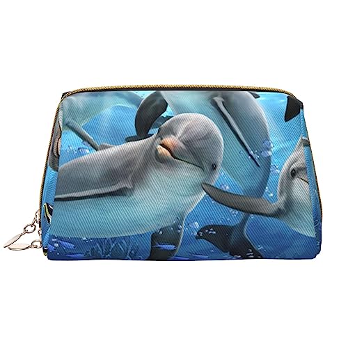 PEIXEN Delfin im Korallenriff Make-up-Tasche PU-Leder Reise-Kosmetiktasche Tragbare Reißverschluss Kulturbeutel Aufbewahrungstasche Für Frauen, Weiß, Einheitsgröße, weiß, Einheitsgröße von PEIXEN