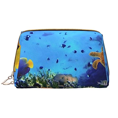 PEIXEN Farbige Unterwasserwelt Make-up Tasche PU Leder Reise Kosmetiktasche Tragbare Reißverschluss Kulturbeutel Aufbewahrungstasche Für Frauen, Weiß, Einheitsgröße, weiß, Einheitsgröße von PEIXEN