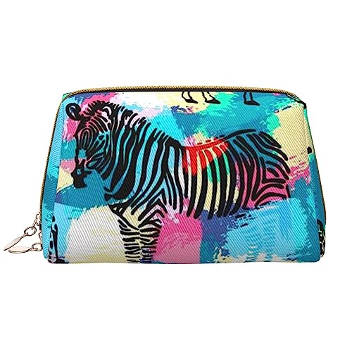 PEIXEN Farbige Zebra Make-up Tasche PU Leder Reise Kosmetiktasche Tragbare Reißverschluss Kulturbeutel Aufbewahrungstasche Für Frauen, Weiß, Einheitsgröße, weiß, Einheitsgröße von PEIXEN