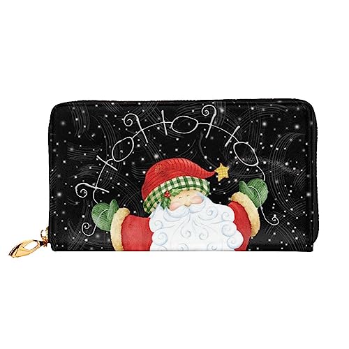 PEIXEN Frohe Weihnachten Santa Leder Geldbörse Kreditkartenhalter Geldbörse Reißverschluss um Lange Geldbörse Handy Clutch, Schwarz , Einheitsgröße von PEIXEN