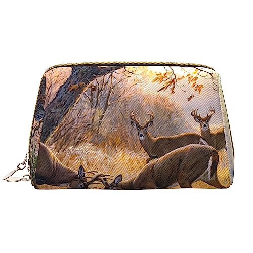 PEIXEN Hirsch Jagd Make-up Tasche PU Leder Reise Kosmetiktasche Tragbare Reißverschluss Kulturbeutel Aufbewahrungstasche Für Frauen, Weiß, Einheitsgröße, weiß, Einheitsgröße von PEIXEN