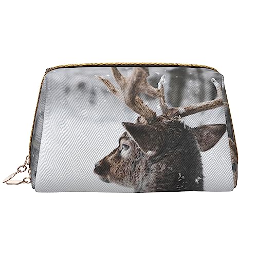 PEIXEN Hirsch schaut durch Schnee Make-up Tasche PU Leder Reise Kosmetiktasche Tragbare Reißverschluss Kulturbeutel Aufbewahrungstasche Für Frauen, Weiß, Einheitsgröße, weiß, Einheitsgröße von PEIXEN