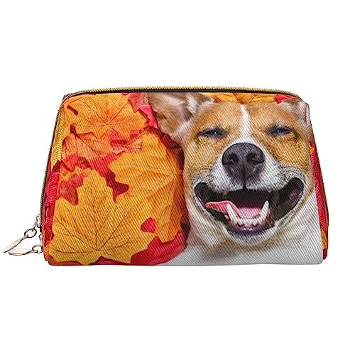 PEIXEN Hund Fall Ahornblätter Make-up Tasche PU Leder Reise Kosmetiktasche Tragbare Reißverschluss Kulturbeutel Aufbewahrungstasche Für Frauen, Weiß, Einheitsgröße, weiß, Einheitsgröße von PEIXEN