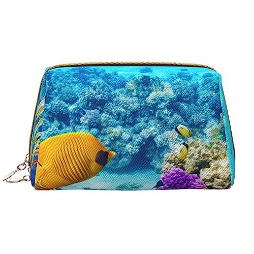 PEIXEN Korallen und Meeresfisch Make-up Tasche PU Leder Reise Kosmetiktasche Tragbare Reißverschluss Kulturbeutel Aufbewahrungstasche Für Frauen, Weiß, Einheitsgröße, weiß, Einheitsgröße von PEIXEN