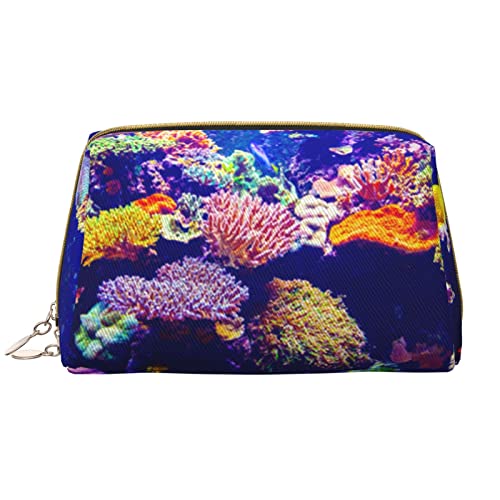 PEIXEN Korallenriff Fisch Aquarium Make-up Tasche PU Leder Reise Kosmetiktasche Tragbare Reißverschluss Kulturbeutel Aufbewahrungstasche Für Frauen, Weiß, Einheitsgröße, weiß, Einheitsgröße von PEIXEN