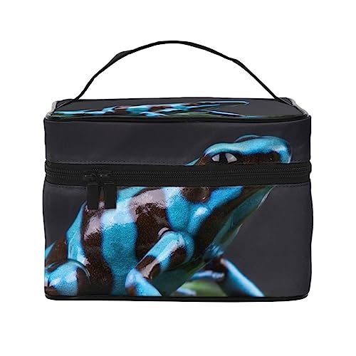 PEIXEN Kosmetiktasche mit Dart-Frosch, blau, Kosmetiktasche, tragbar, Kulturbeutel, Aufbewahrung, Organizer, Reise-Make-up-Tasche für Frauen, Schwarz, Einheitsgröße, Schwarz , Einheitsgröße von PEIXEN