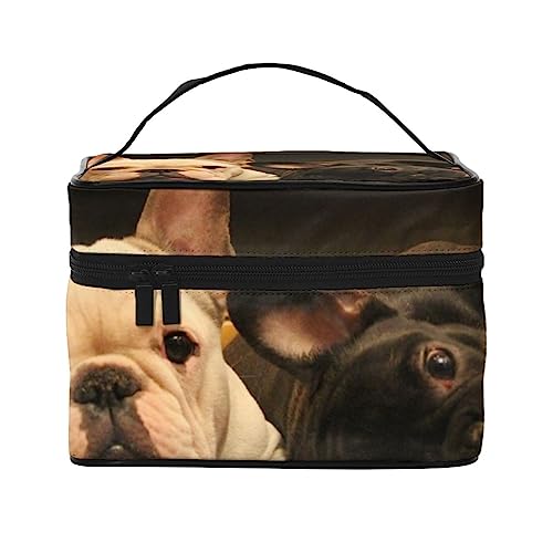 PEIXEN Kosmetiktasche mit niedlicher französischer Bulldogge und Grafik, tragbar, Kulturbeutel, Aufbewahrung, Organizer, Reise-Make-up-Tasche für Frauen, Schwarz, Einheitsgröße, Schwarz , von PEIXEN