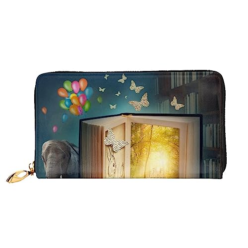 PEIXEN Magic Book Wald Leder Geldbörse Kreditkartenetui Geldbörse Reißverschluss um Lange Münzbörse Handy Clutch, Schwarz, One Size, Schwarz , Einheitsgröße von PEIXEN