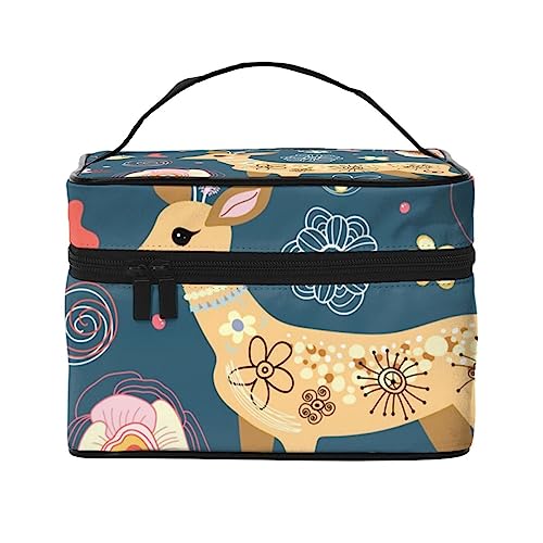 PEIXEN Make-up-Tasche mit Hirsch-Muster, Kosmetiktasche, tragbare Kulturtasche, Aufbewahrung, Organizer, Reise-Make-up-Tasche für Frauen, schwarz, Einheitsgröße, Schwarz , Einheitsgröße von PEIXEN