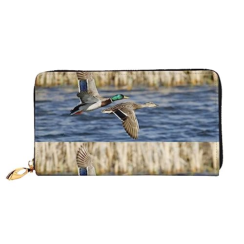 PEIXEN Mallard Ducks Ledergeldbörse Kreditkartenetui Geldbörse Reißverschluss um lange Münzbörse Handy Clutch, Schwarz, Einheitsgröße, Schwarz , Einheitsgröße von PEIXEN