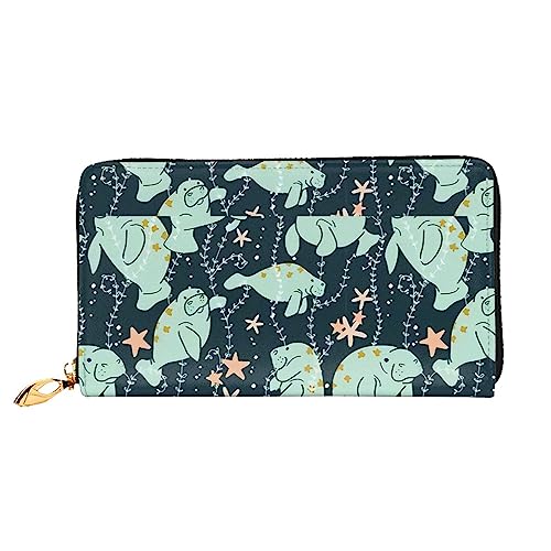 PEIXEN Manatee Animals Kalbsleder Geldbörse Kreditkartenetui Geldbörse Reißverschluss um Lange Münzbörse Handy Clutch, Schwarz, Einheitsgröße, Schwarz , Einheitsgröße von PEIXEN