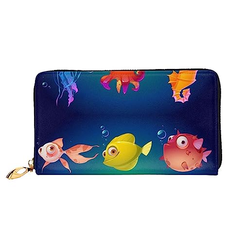 PEIXEN Marine Sea Life Leder Geldbörse Kreditkartenetui Geldbörse Reißverschluss um Lange Münzbörse Handy Clutch, Schwarz, Einheitsgröße, Schwarz , Einheitsgröße von PEIXEN