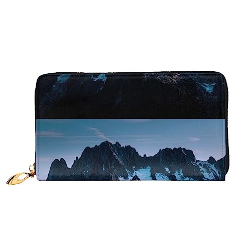 PEIXEN Melting Snow Mountain Leder Geldbörse Kreditkartenetui Geldbörse Reißverschluss um Lange Münzbörse Handy Clutch, Schwarz, Einheitsgröße, Schwarz , Einheitsgröße von PEIXEN