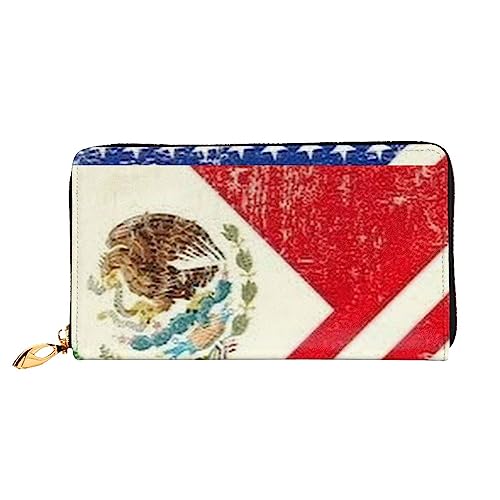 PEIXEN Mexikanische Amerikanische Flagge Leder Geldbörse Kreditkartenetui Geldbörse Reißverschluss um Lange Münzbörse Telefon Clutch, Schwarz, Einheitsgröße, Schwarz , Einheitsgröße von PEIXEN