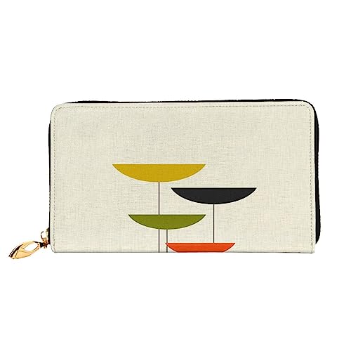 PEIXEN Mid Century Moderne Drucke Leder Geldbörse Kreditkartenhalter Geldbörse Reißverschluss Rund Lange Geldbörse Telefon Clutch, Schwarz , Einheitsgröße von PEIXEN