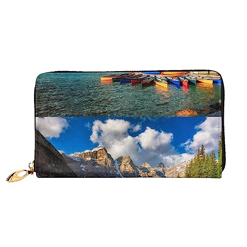 PEIXEN Moraine Lake Canoes Leder Geldbörse Kreditkartenetui Geldbörse Reißverschluss um Lange Münzbörse Handy Clutch, Schwarz, Einheitsgröße, Schwarz , Einheitsgröße von PEIXEN