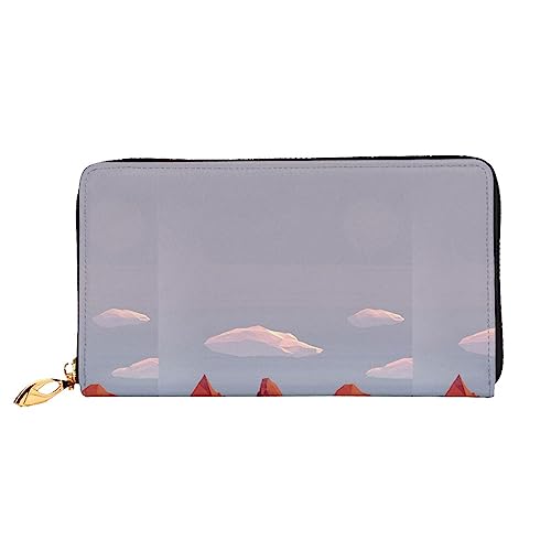 PEIXEN Mountain Red and Boat Leder Geldbörse Kreditkartenetui Geldbörse Reißverschluss um Lange Geldbörse Handy Clutch, Schwarz , Einheitsgröße von PEIXEN