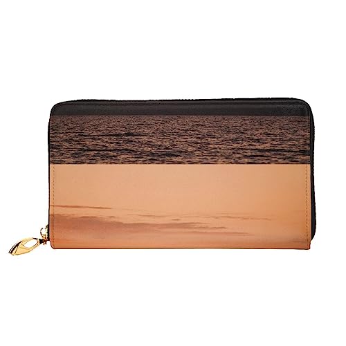 PEIXEN Mountain and Water at Sunset Ledergeldbörse Kreditkartenetui Geldbörse Reißverschluss um lange Münzbörse Handy Clutch, Schwarz , Einheitsgröße von PEIXEN