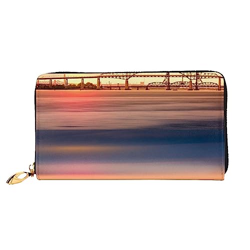 PEIXEN Newark Bay Bridge and Sunset Leder Geldbörse Kreditkartenetui Geldbörse Reißverschluss um Lange Münzbörse Handy Clutch, Schwarz, Einheitsgröße, Schwarz , Einheitsgröße von PEIXEN