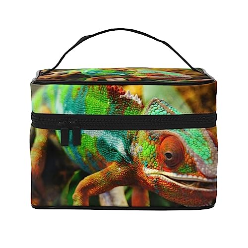 PEIXEN Niedliche Chamäleon-Make-up-Tasche, Kosmetiktasche, tragbare Kulturtasche, Aufbewahrung, Organizer, Reise-Make-up-Tasche für Frauen, schwarz, Einheitsgröße, Schwarz , Einheitsgröße von PEIXEN