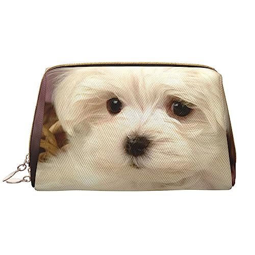 PEIXEN Niedliche Hund Make-up Tasche PU Leder Reise Kosmetiktasche Tragbare Reißverschluss Kulturbeutel Aufbewahrungstasche Für Frauen, Weiß, Einheitsgröße, weiß, Einheitsgröße von PEIXEN