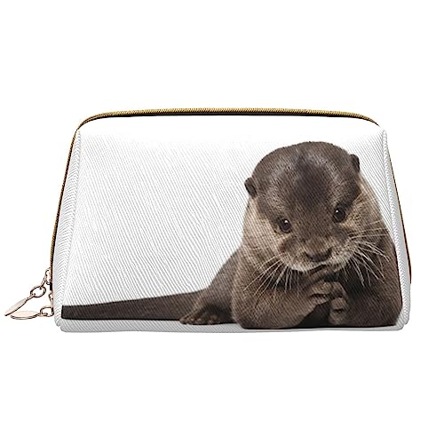 PEIXEN Niedliche Tier Otter Make-up Tasche PU Leder Reise Kosmetiktasche Tragbare Reißverschluss Kulturbeutel Aufbewahrungstasche Für Frauen, Weiß, Einheitsgröße, weiß, Einheitsgröße von PEIXEN