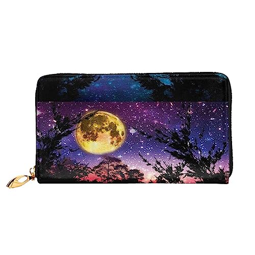 PEIXEN Night Sky with Trees Leder Geldbörse Kreditkartenetui Geldbörse Reißverschluss um Lange Münzbörse Handy Clutch, Schwarz, Einheitsgröße, Schwarz , Einheitsgröße von PEIXEN