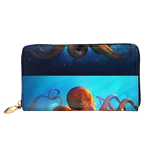 PEIXEN Ocean Animal Octopus Leder Geldbörse Kreditkartenetui Geldbörse Reißverschluss um Lange Münzbörse Telefon Clutch, Schwarz, Einheitsgröße, Schwarz , Einheitsgröße von PEIXEN