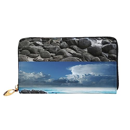 PEIXEN Ocean Pouring On Coastal Rocks Leder Geldbörse Kreditkartenetui Geldbörse Reißverschluss um Lange Münzbörse Telefon Clutch, Schwarz, Einheitsgröße, Schwarz , Einheitsgröße von PEIXEN